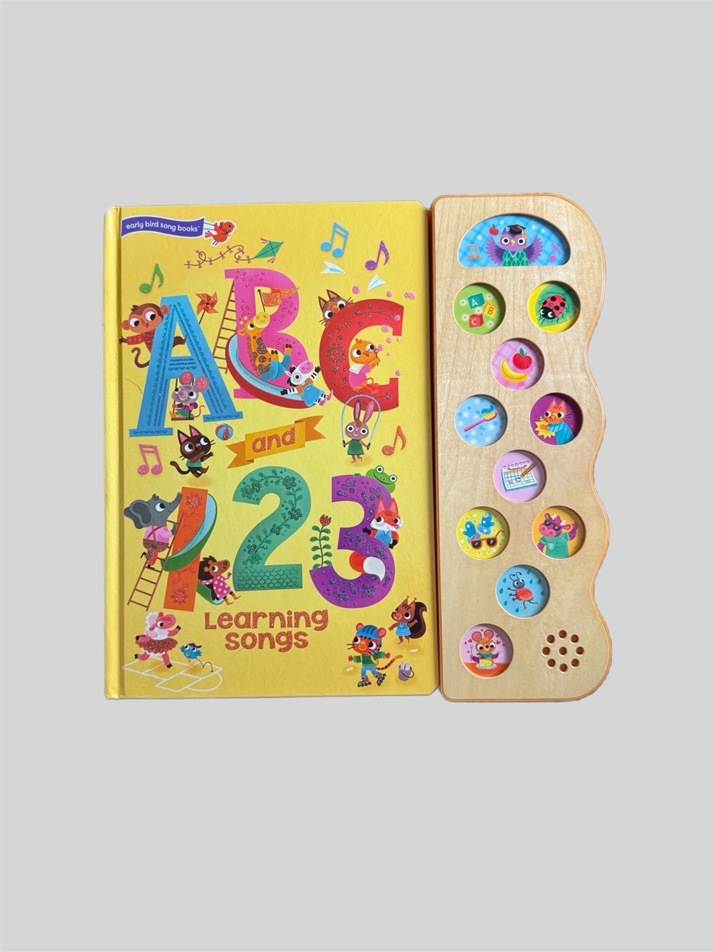 ABC & 123 Learning Songs Kids Sound Board Book 11 Button Wood Inlay Module